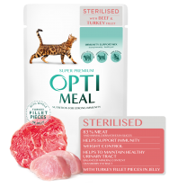 OPTIMEAL™ Superpremium kapsička pro sterilizované kočky s hovězím a krůtím filé v žele 85g (0533)