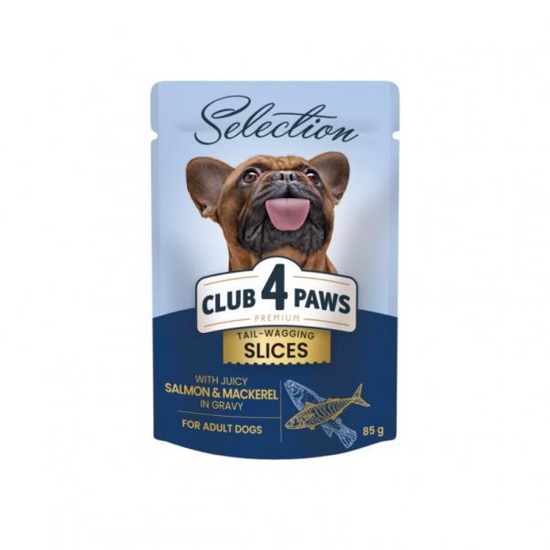 Club 4 Paws Premium Plus Selection kousky s lososem a makrelou v omáčce pro dospělé psy 85g (8056) - Kliknutím zobrazíte detail obrázku.