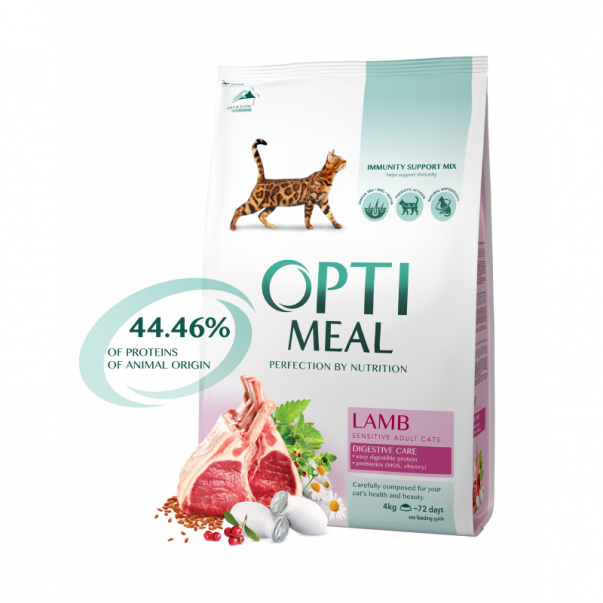 OPTIMEAL™ Superpremium pro dospělé kočky s citlivým trávením s jehnacím masem 4 kg (5605) - Kliknutím zobrazíte detail obrázku.