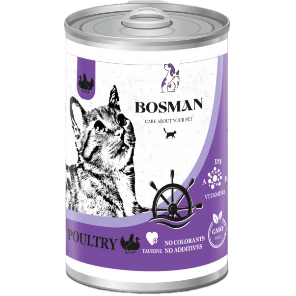 BOSMAN. Kompletní krmivo pro dospělé kočky s drůbeží 415g (0418) - Kliknutím zobrazíte detail obrázku.