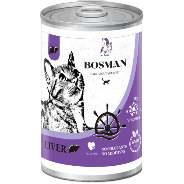 BOSMAN. Kompletní krmivo pro dospělé kočky s játry 415g (0401) - Kliknutím zobrazíte detail obrázku.