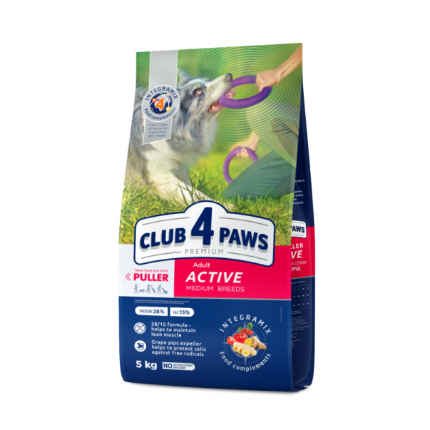CLUB 4 PAWS Premium Active. Pro dospělé aktivní psy středních plemen 5 kg (7981) - Kliknutím zobrazíte detail obrázku.