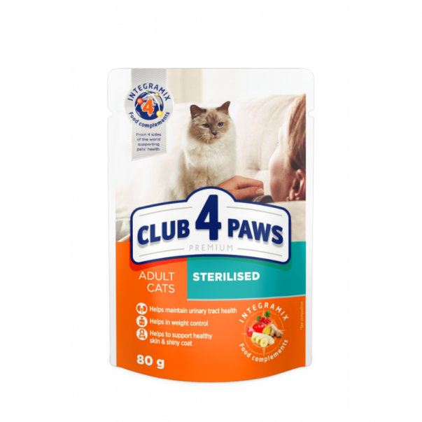 CLUB 4 PAWS Premium kapsička pro sterilizované kočky  80 g (0476) - Kliknutím zobrazíte detail obrázku.