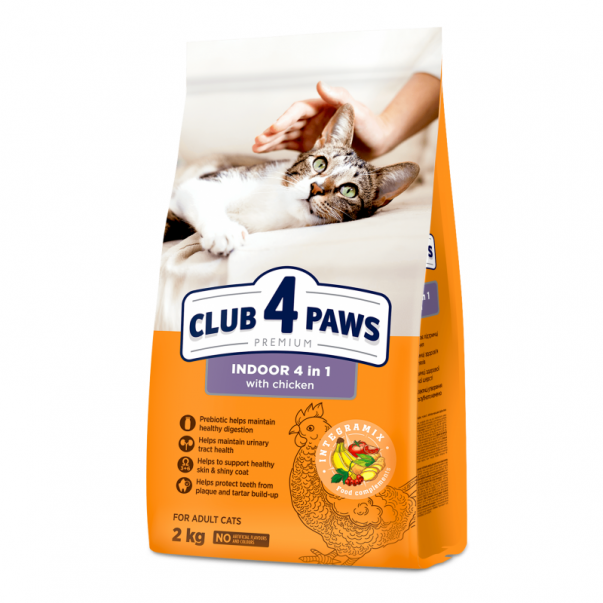 CLUB 4 PAWS Premium Indoor 4 in 1. Pro dospělé kočky žijící v bytě 2 kg (8780) - Kliknutím zobrazíte detail obrázku.