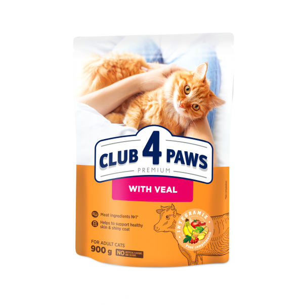 CLUB 4 PAWS Premium S telecím masem. Pro dospělé kočky 900g (0196) - Kliknutím zobrazíte detail obrázku.