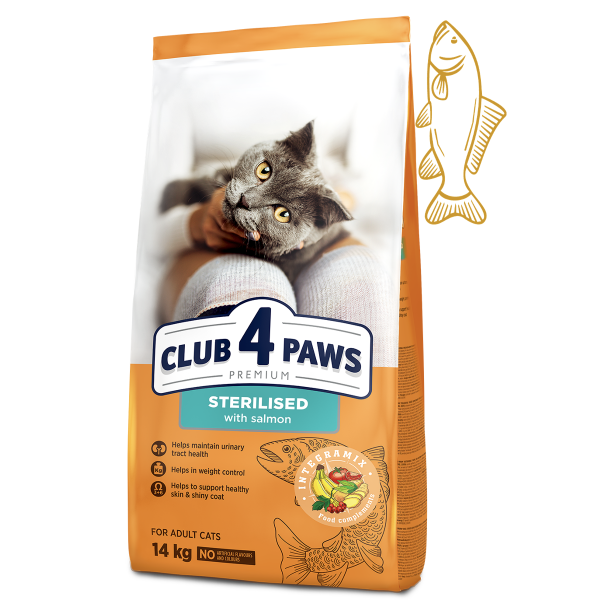 CLUB 4 PAWS Premium Sterilised s lososem. pro dospělé sterilizované kočky 14 kg (9497) - Kliknutím zobrazíte detail obrázku.