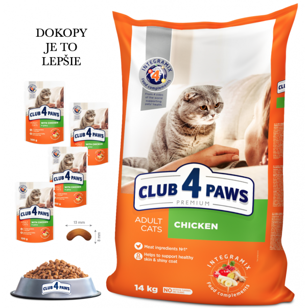 CLUB 4 PAWS Premium pro dospělé kočky Kuře 14 kg + kapsičky 4x100g (9146*) - Kliknutím zobrazíte detail obrázku.