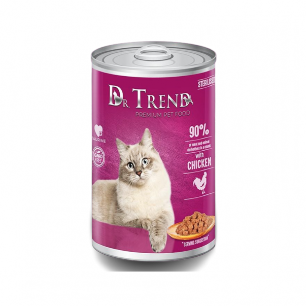 DR. TREND Premium. Konzerva s kuřecím masem v jemné omáčce, pro kastrované kočky 400 g (1715) - Kliknutím zobrazíte detail obrázku.