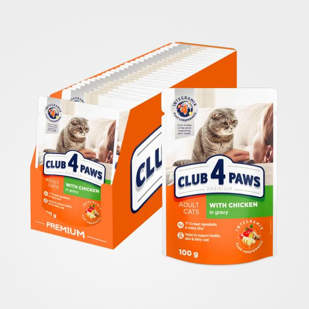 CLUB 4 PAWS Premium s kuřecím masem v omáčkách 24x100g (0504*) - Kliknutím zobrazíte detail obrázku.