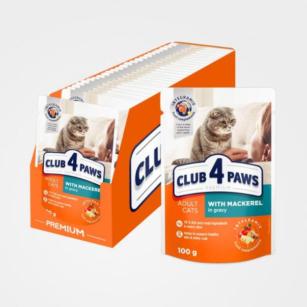 CLUB 4 PAWS Premium s makrelou v omáčce 24x100g (0472*) - Kliknutím zobrazíte detail obrázku.