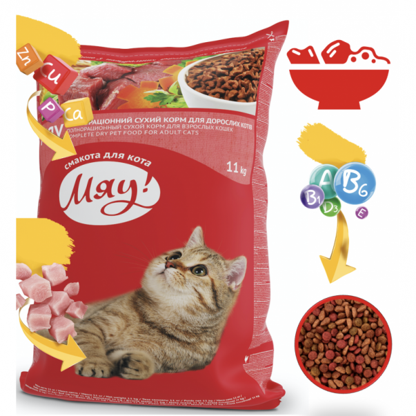 Miau! pro dospělé kočky s masem, rýží a zeleninou 11 kg (2109) - Kliknutím zobrazíte detail obrázku.