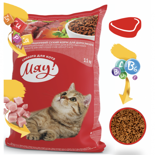 Miau! pro dospělé kočky s telecím masem 11 kg (4509) - Kliknutím zobrazíte detail obrázku.