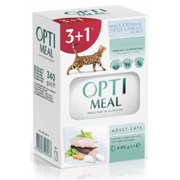 OPTIMEAL™ SET 3+1 kapsička pro kočky s treskou a zeleninou v želé 4x85 g (0801**) - Kliknutím zobrazíte detail obrázku.