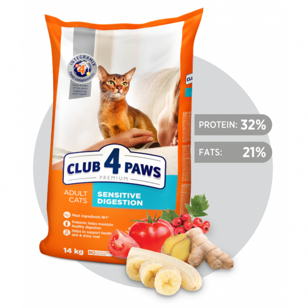 CLUB 4 PAWS Premium Sensitive digestion. Pro dospělé kočky 14 kg (9399) - Kliknutím zobrazíte detail obrázku.