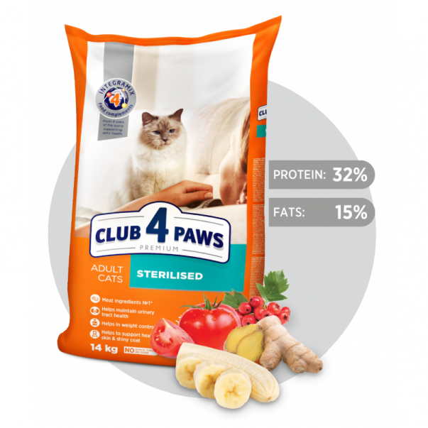 CLUB 4 PAWS Premium Sterilised. Pro dospělé sterilizované kočky 14 kg (9665) - Kliknutím zobrazíte detail obrázku.