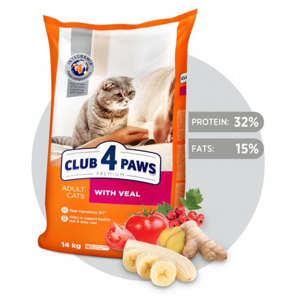 CLUB 4 PAWS Premium S telecím masem. Pro dospělé kočky 14 kg (9207) - Kliknutím zobrazíte detail obrázku.