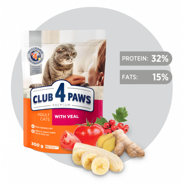 CLUB 4 PAWS Premium S telecím masem. Pro dospělé kočky 300 g (9191) - Kliknutím zobrazíte detail obrázku.