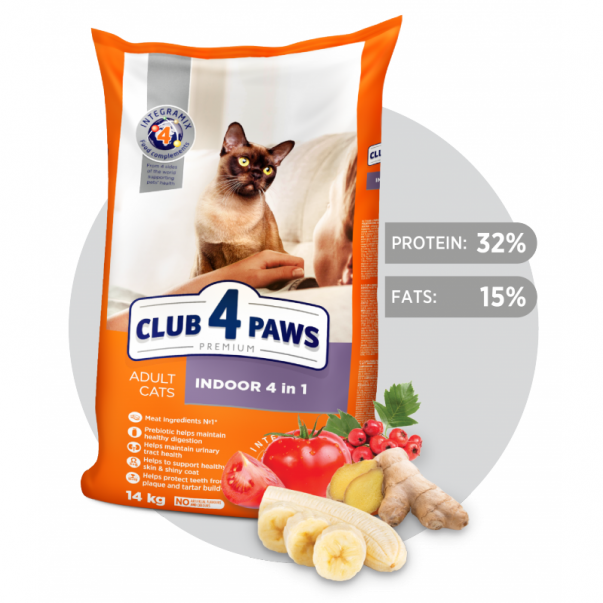 CLUB 4 PAWS Premium Indoor 4 in 1. Pro dospělé kočky žijící v bytě 14 kg (9436) - Kliknutím zobrazíte detail obrázku.