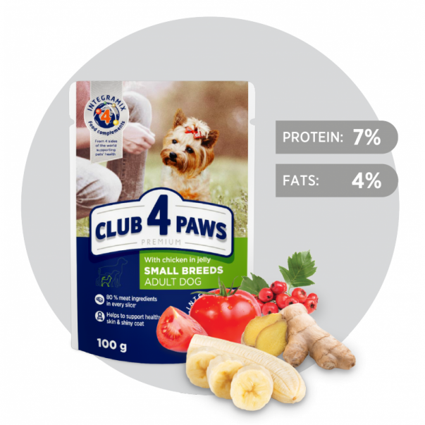 СLUB 4 PAWS Premium kapsička pro psy, pro malá plemena s kuřecím masem v želé 100 g (0508) - Kliknutím zobrazíte detail obrázku.