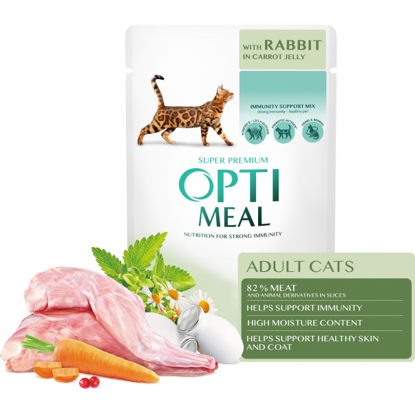 OPTIMEAL™ Superpremium kapsička pro kočky s kralikem v mrkvovém želu 85g (0530) - Kliknutím zobrazíte detail obrázku.