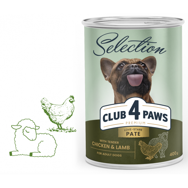 CLUB 4 PAWS Premium Selection - Jemná paštika s kuřecím a jehněčím masem 400 g (9459) - Kliknutím zobrazíte detail obrázku.