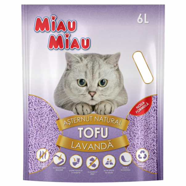 TOFU Stelivo pro kočičí toalety MIAU MIAU. Levandule. 6L (3447) - Kliknutím zobrazíte detail obrázku.