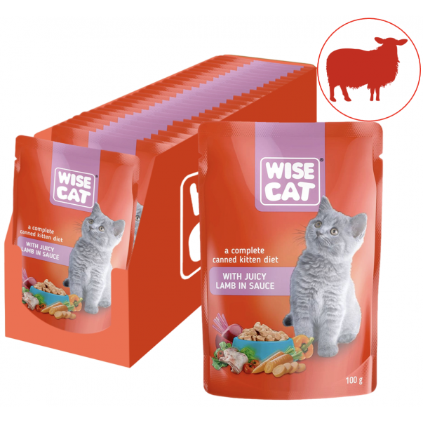 Wise Cat šťavnaté jehněčí maso v omáčce pro koťata 24x100 g (1067*) - Kliknutím zobrazíte detail obrázku.