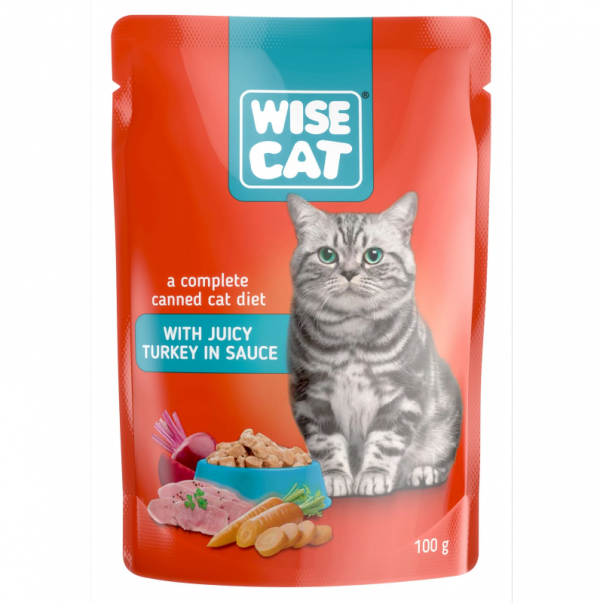 Wise Cat šťavné krůtí maso v omáčce 100 g (1111) - Kliknutím zobrazíte detail obrázku.
