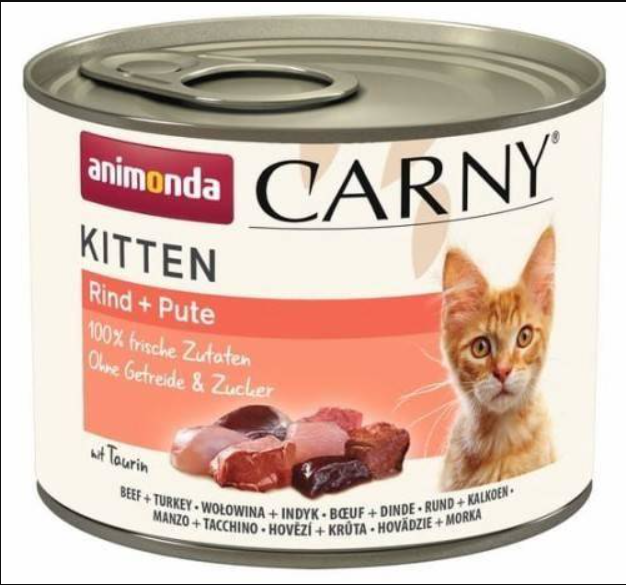 Animonda Carny Kitten hovězí a krůtí srdíčka 200 g - Kliknutím zobrazíte detail obrázku.