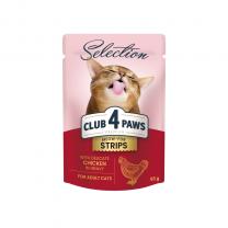 CLUB 4 PAWS Premium Plus kapsičky pro kočky  proužky s kuřecím masem v omačce 85g (8094)