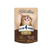 CLUB 4 PAWS Premium Plus kapsičky pro kočky  plátky s telecím masem v zeleninovom žele 80g (8032)