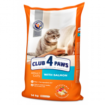 Granule pro kočky pro všechna plemena CLUB 4 PAWS lososová příchuť 14 kg