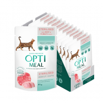 OPTIMEAL™ Superpremium pro sterilizované kočky s hovězím a krůtím filé v žele 12x85g (0533*)