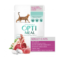 Kapsička pro kočky OPTIMEAL S citlivým trávením s jehněčím a krůtím filé v omáčce, bez obilovin 85 g