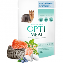 OPTIMEAL™. Superpremium Pro dospělé psy s lososem a borůvkami ve smetanové omáčce 100 g (9725)