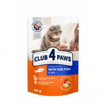 Kapsička pro kočky CLUB 4 PAWS Premium S treskou v žele 80 g