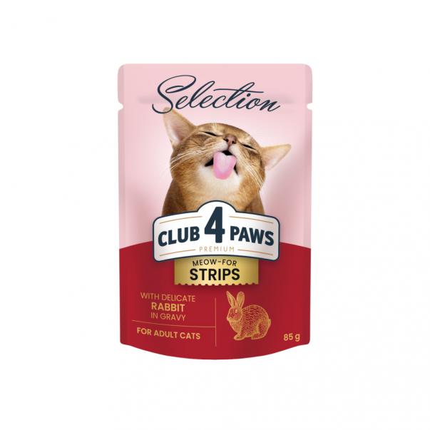 CLUB 4 PAWS Premium Plus pro kočky proužky s kralikem v omáčce 85g (8087) - Kliknutím zobrazíte detail obrázku.