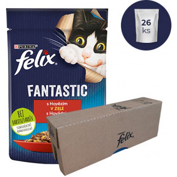 Felix Fantastic cat hovězí želé kapsička 26x85 g - Kliknutím zobrazíte detail obrázku.