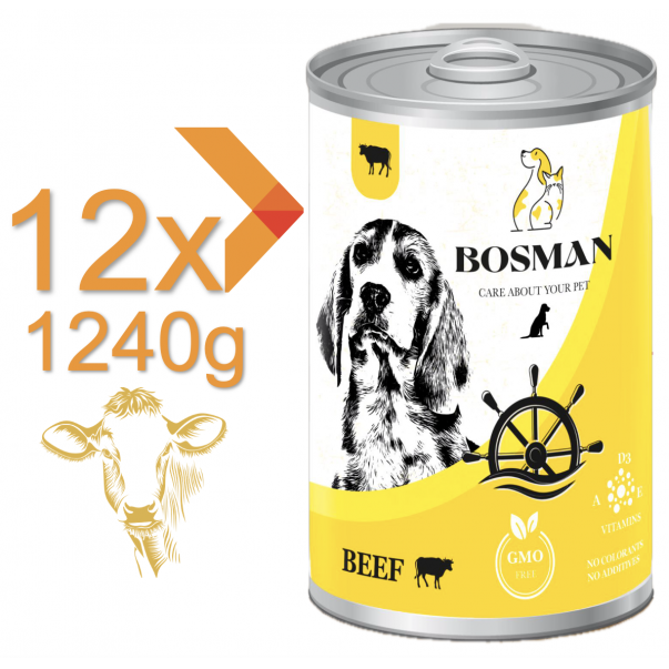 BOSMAN kompletní krmivo pro dospělé psy s hovězím masem 12x1240g (0395*) - Kliknutím zobrazíte detail obrázku.