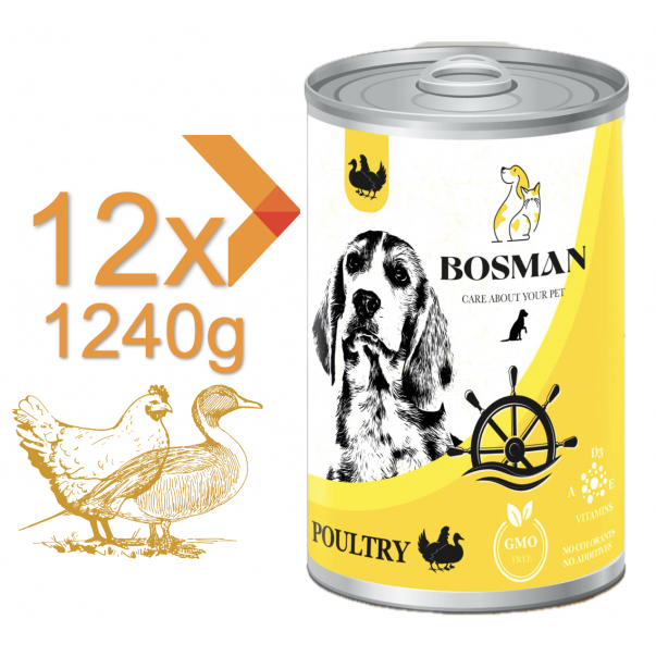 BOSMAN kompletní krmivo pro dospělé psy s drůbeží 12x1240g (0388*) - Kliknutím zobrazíte detail obrázku.