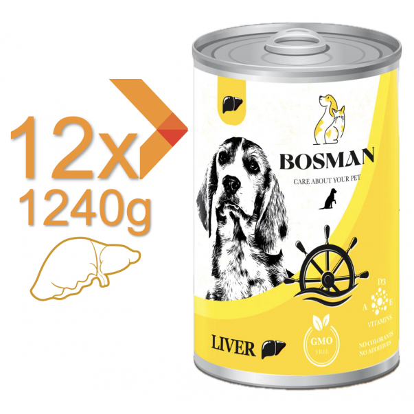 BOSMAN Kompletní krmivo pro dospělé psy s játry 12x1240 g (0401*) - Kliknutím zobrazíte detail obrázku.