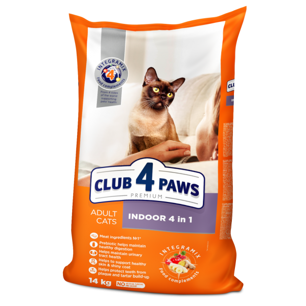 CLUB 4 PAWS Premium Indoor 4 in 1. Pro dospělé kočky žijící v bytě Na váhu 100g (9436*) - Kliknutím zobrazíte detail obrázku.