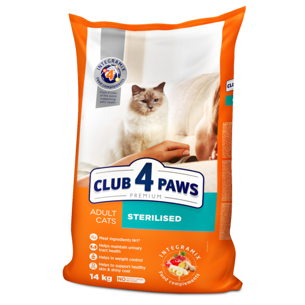 CLUB 4 PAWS Premium Sterilised. Pro dospělé sterilizované kočky Na váhu 100g (9665*) - Kliknutím zobrazíte detail obrázku.