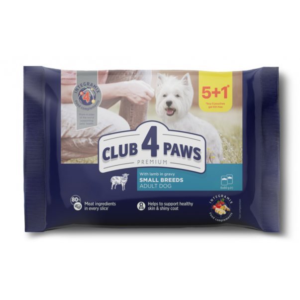 СLUB 4 PAWS Premium kapsička pro psy, pro malá plemena s jehněčím masem v omáčce 6 x 80 g (4737) - Kliknutím zobrazíte detail obrázku.
