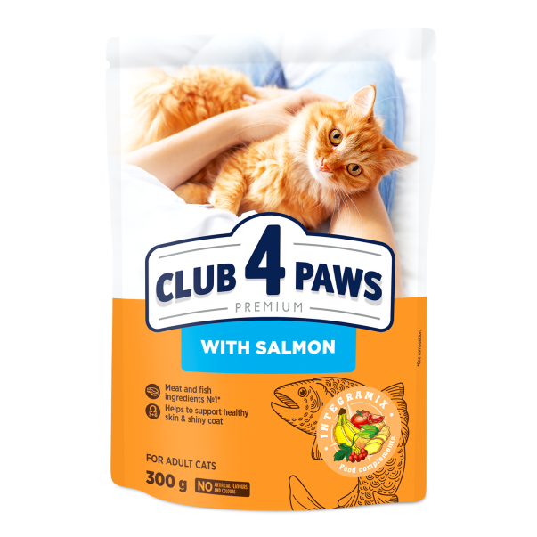 CLUB 4 PAWS Premium s lososem. Pro dospělé kočky 300 g (9221) - Kliknutím zobrazíte detail obrázku.