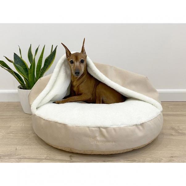 HAUSTIER™ Pelíšek pro psy a kočky Lounge Ivory s kapucí S - průměr 60 cm, výška 9 cm  (3052) - Kliknutím zobrazíte detail obrázku.