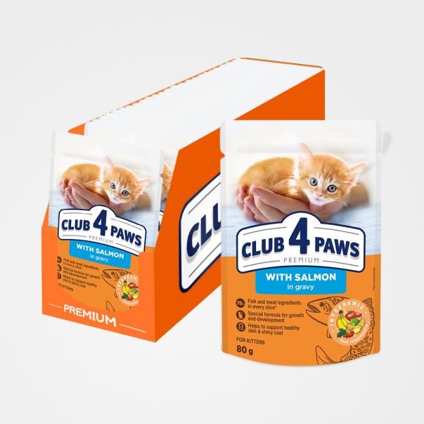 CLUB 4 PAWS Premium pro koťata s lososem v omáčkách 80 g (0706) - Kliknutím zobrazíte detail obrázku.