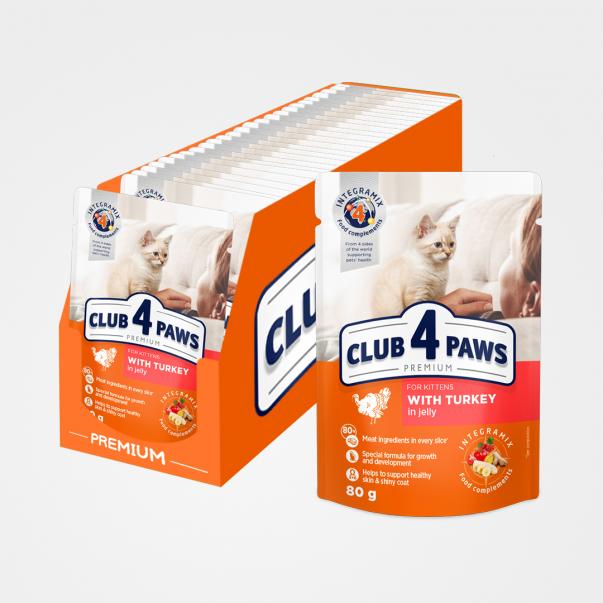 CLUB 4 PAWS Premium pro koťata S krůtím masem v želé 24x80g (0701) - Kliknutím zobrazíte detail obrázku.