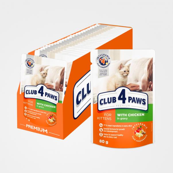 CLUB 4 PAWS Premium Pro koťata s kuřecím masem v omáčce 24x80g (0477*) - Kliknutím zobrazíte detail obrázku.