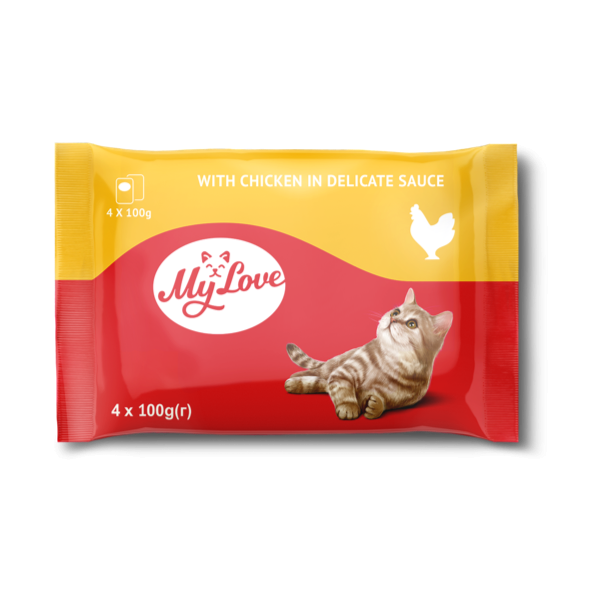 My Love kapsičky pro kočky s kuřecím masem v jemné omáčce 4x100 g (8629) - Kliknutím zobrazíte detail obrázku.